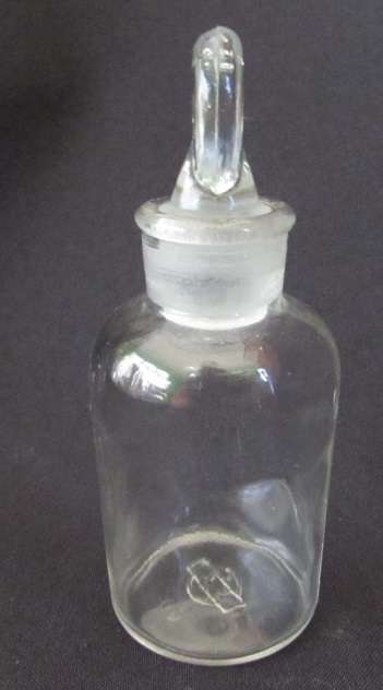 Antique French Glass Medicine Apothecary Bottle with Glass Stopper