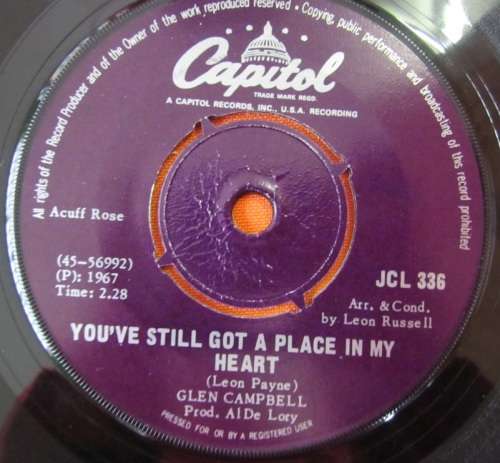 7" singles x3 Verdelle Smith Tar And Cement, Gene Vincent Be-Bop-A-Lula Glen Campbell By the time i