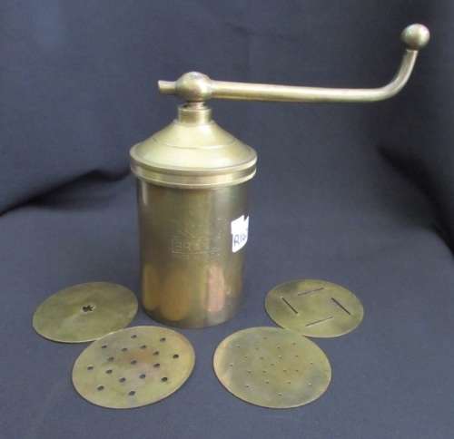 VINTAGE BRASS COOKIE PRESS WITH 4 DISKS