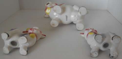 VINTAGE COW MILK JUG AND SALT & PEPPER POTS