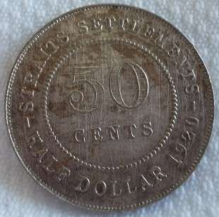 1920  50 cent Straits Settlements George V King and Emperor of India