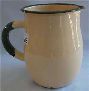 Vintage Cream with Green Rim Enamel Jug