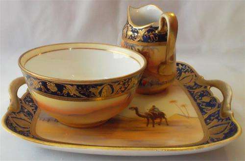 1908's Vintage Desert Scene Noritake Plate and Milk and Sugar Set