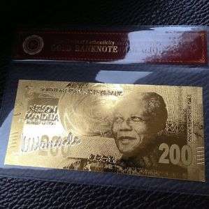 Mandela Pure Gold foil R200 Note - Super collectable