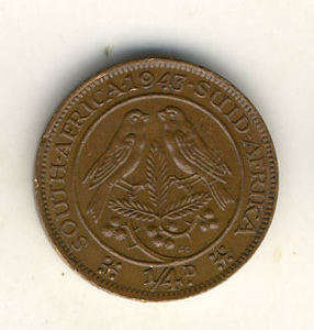 1943 SA 1/4d coin