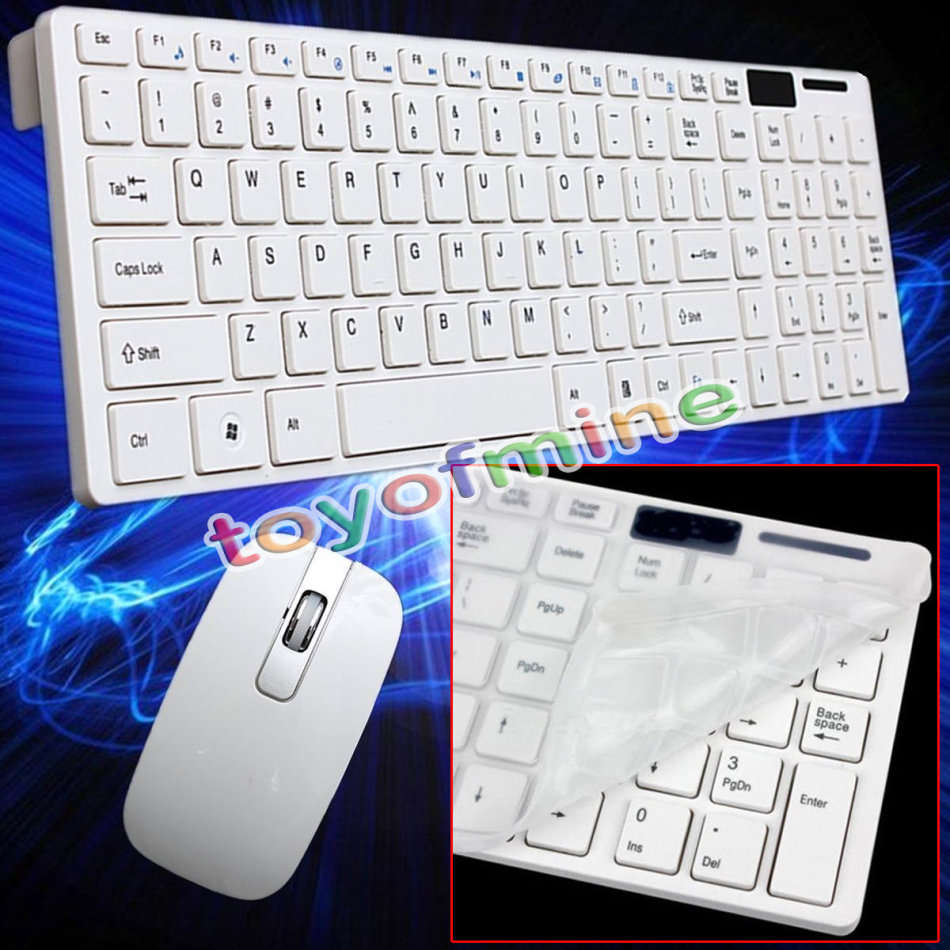 Slim 2.4GHz Wireless Keyboard and Optical Cordless Mouse White Combo Bundle Set