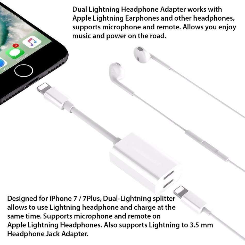 Double Lightning Auido Charging Jack Cable Headphone Converter For iPhone7 7Plus 8 8plus 10