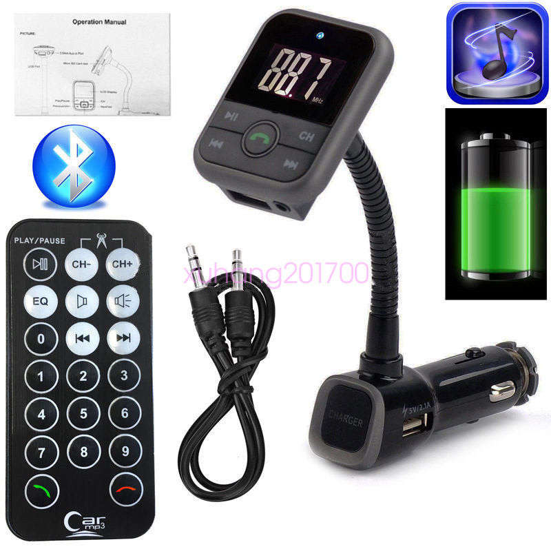 Bluetooth wireless LCD car mp3 player fm transmitter + Remote SD USB Charger Kit