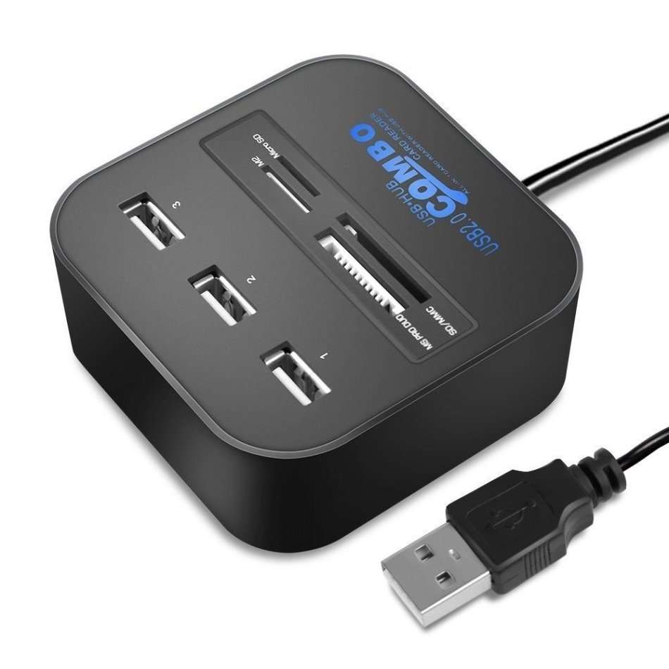 All In One Premium Combo Multi-In-1 Card Reader 3 Ports USB Hub Mini Port Adapte