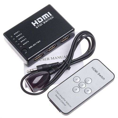 5 Port 1080P Video HDMI Switch Switcher Splitter for HDTV DVD PS3 + IR Remote
