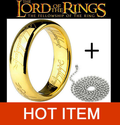LORD OF THE RINGS 18K Gold Plated Ring Size 10 or 11 with neck chain