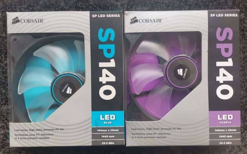 2x Corsair Chassis LED Fans - Purple and Blue - 140mm x 25mm - NEW - Bid for both