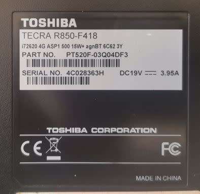 Toshiba Tecra Core i7 vPro R850- F418 - Sold for spares or repairs