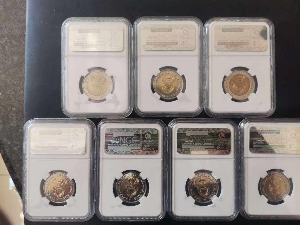 NGC Graded - 2011 South Africa R5 90TH Anniversary - Set of 7 coins - Bid per set