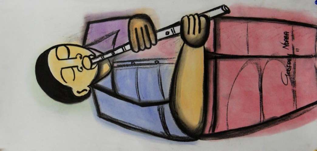 GODFREY NDABA PASTELS  "MAN PLAYING FLUTE"
