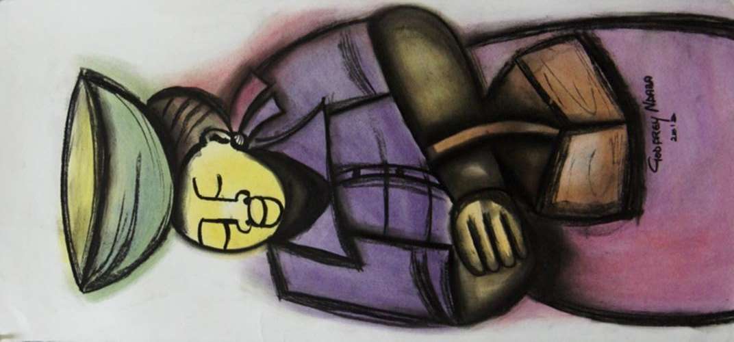 GODFREY NDABA PASTELS  "LADY WITH BASKET AND POT ON HEAD"