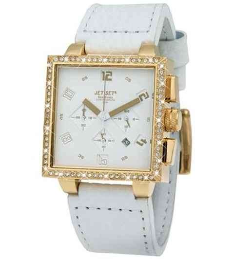 JET SET LADIES WATCH WITH WHITE DIAL, STONES AND WHITE STRAP