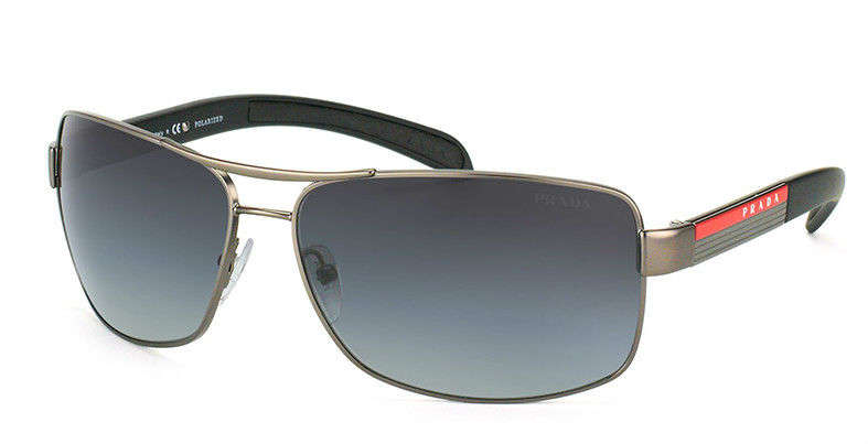 PRADA LINEA GUNMETAL GRAY POLARIZED SQUARE AVIATOR SUNGLASSES