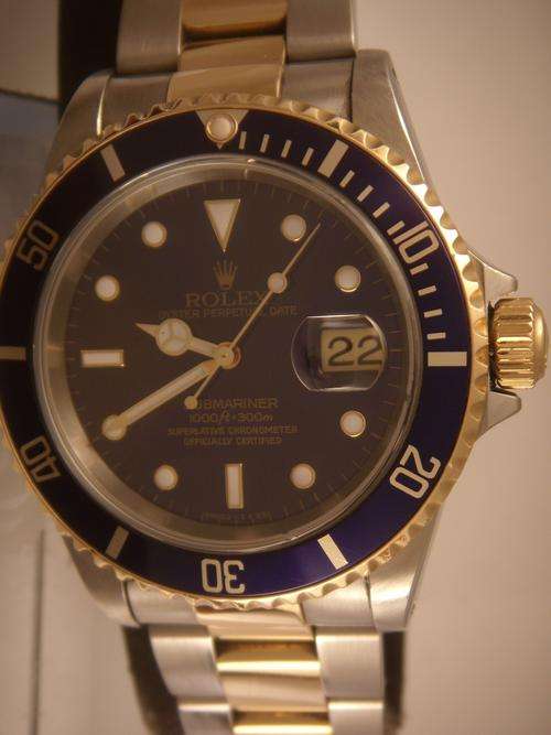 ROLEX SUBMARINER GOLD BLUE FACE EXCELLENT      NO RESERVES