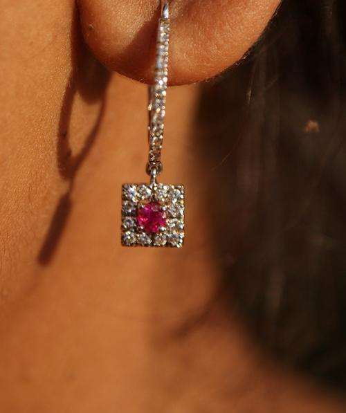 SET DIAMOND  AND RUBY EARRINGS    NO RESERVES