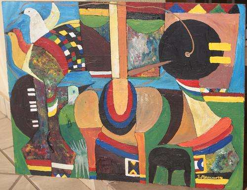 SPEELMAN   MAHLANGU   OIL   ON BOARD    "TODAY WILL BRING NEW HOPE"      No reserves