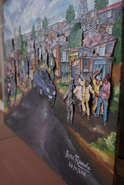 NE RAMOVHA MIXED MEDIA 3D STYLE TOWNSHIP SCENE 2006     No reserves