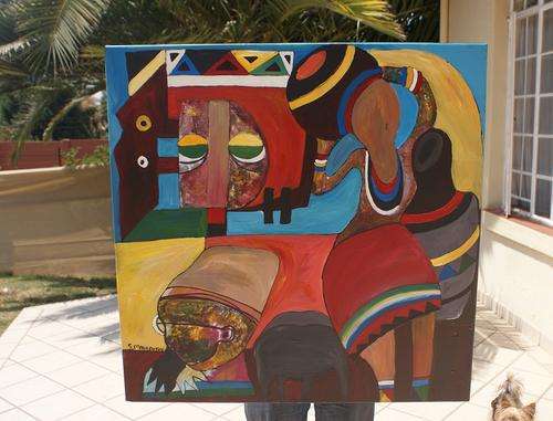 SPEELMAN   MAHLANGU   OIL   ON CANVAS   "ONE NATION "      No reserves