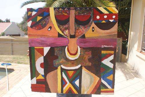 SPEELMAN   MAHLANGU   OIL   ON BOARD "birds of peace"     No reserves