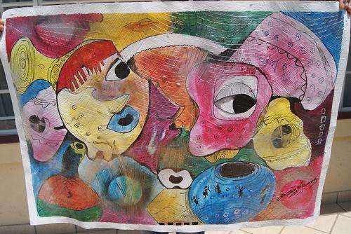 BILLY MOLOKENG OIL ON CARD  LARGE  SIZE SOUTH AFRICAN ART SELLING      NO RESERVES