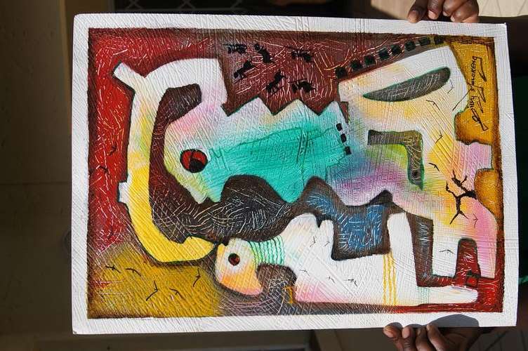 BILLY MOLOKENG OIL ON CARD  SOUTH AFRICAN ART SELLING      NO RESERVES