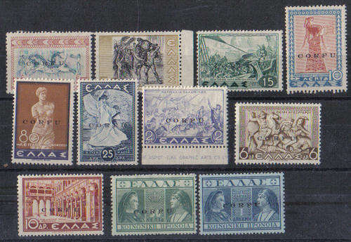 Greece-1941-Corfu-11 Diff Stamps