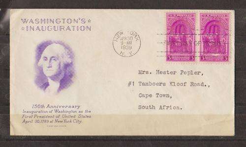 USA-1939-Washington's Inauguration Comm Cover-New York FDC. 2009CVR70.00.