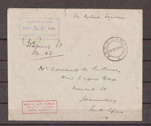 WW11-1940-Envelope With Royal Air Force Censor Cancellation