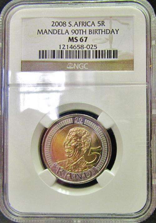 2008 Mandela 90th Birthday Coin NGC Graded MS67
