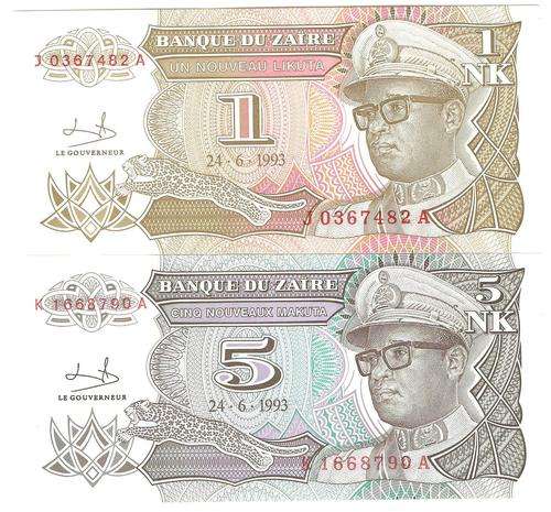 Zaire 1 & 5 Nouveau Makuta 1993 P.47 & 48 both in UNC condition