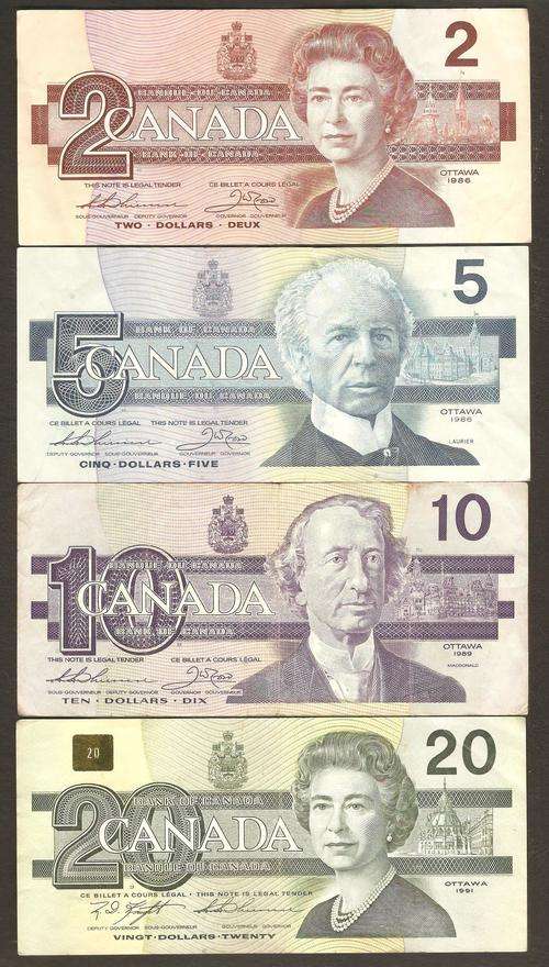 Canada - Set of the first 4 denominations from the 1986-91 issue - see details below