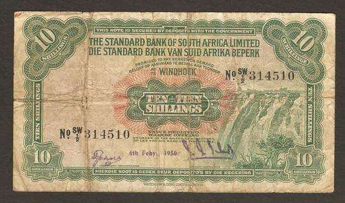 South West Africa - Standard Bank 10 Shillings 1950 P.7c G condition