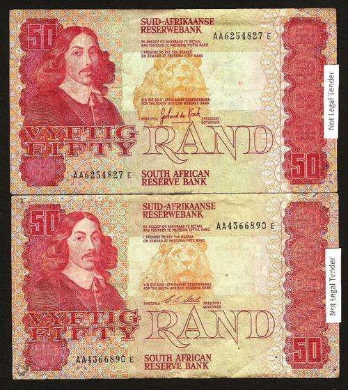 *Crazy R1 Start*  Pair of 50 Rand notes, both with AA prefixes