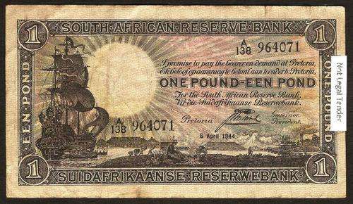 SA 1 Pound (Postmus 1st issue) 1944, in F condition