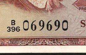 SA 1 Rand (TW de Jongh 3rd issue)1975, with serial no. *069690*