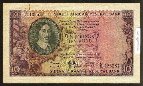 SA 10 Pounds (M de Kock 3rd issue)1958, E/A in VF/VF+ condition