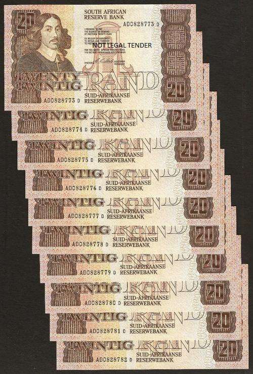 SA R20 (Stals 1st issue) Run of 10 notes in numerical order