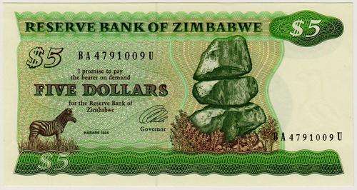 Zimbabwe 5 Dollars 1994 P.2d aUNC condition