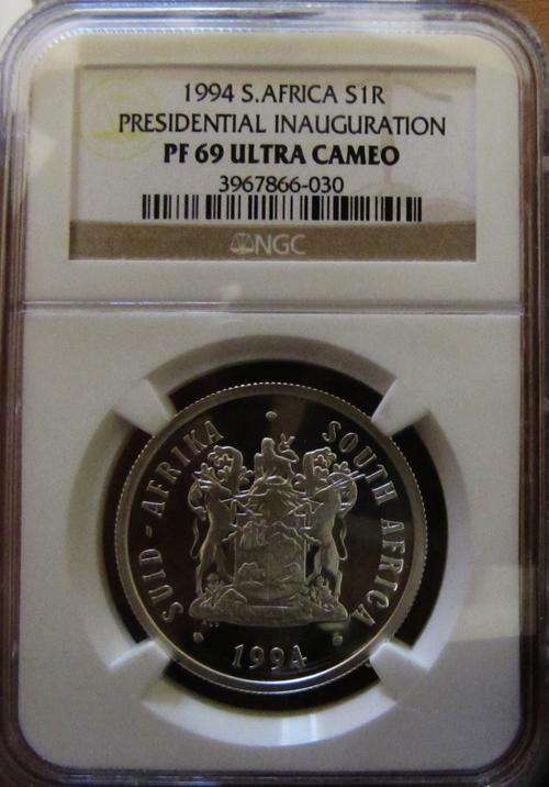 SA silver 1 Rand 1994 - Pres. Inauguration - NGC graded PF69 Ultra Cameo-CRAZY R1 START!!!!