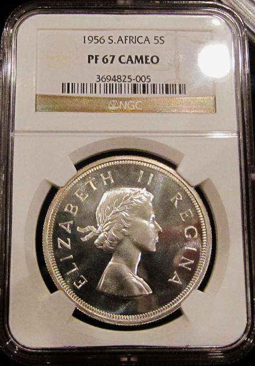 1956 5 Shillings NGC graded PF67 CAMEO-FINEST KNOWN!!! (1 of only 2 coins!)