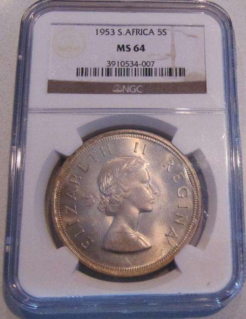 RESERVED FOR BIO154 1953 5 Shillings NGC graded MS64