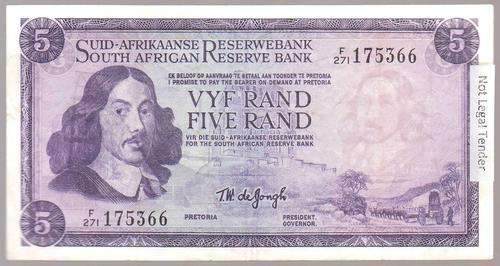 SA 5 Rand (TW de Jongh 3rd issue)1975, A/E in F+/VF condition