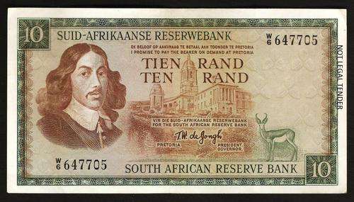 SA 10 Rand (TW de Jongh 1st issue) 1967, A/E, in F+/VF condition - *W6 Replacement note*
