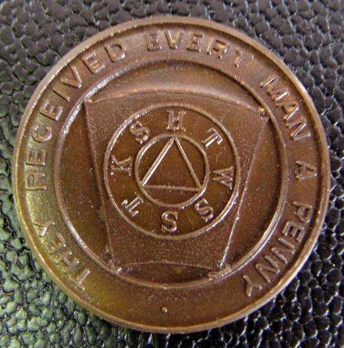 Masonic(Freemason) Mark token - 'They received every man a penny'