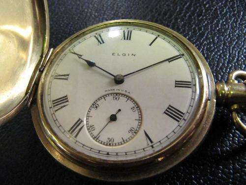 ELGIN gold-plated hunter pocket watch - Casing by Dennison Watch Case Co.Ltd - Working